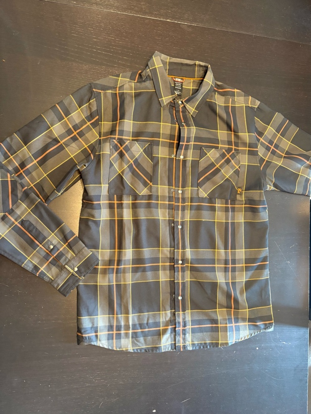 Fox Men's Black Button-Down Shirt with Yellow and Orange Plaid